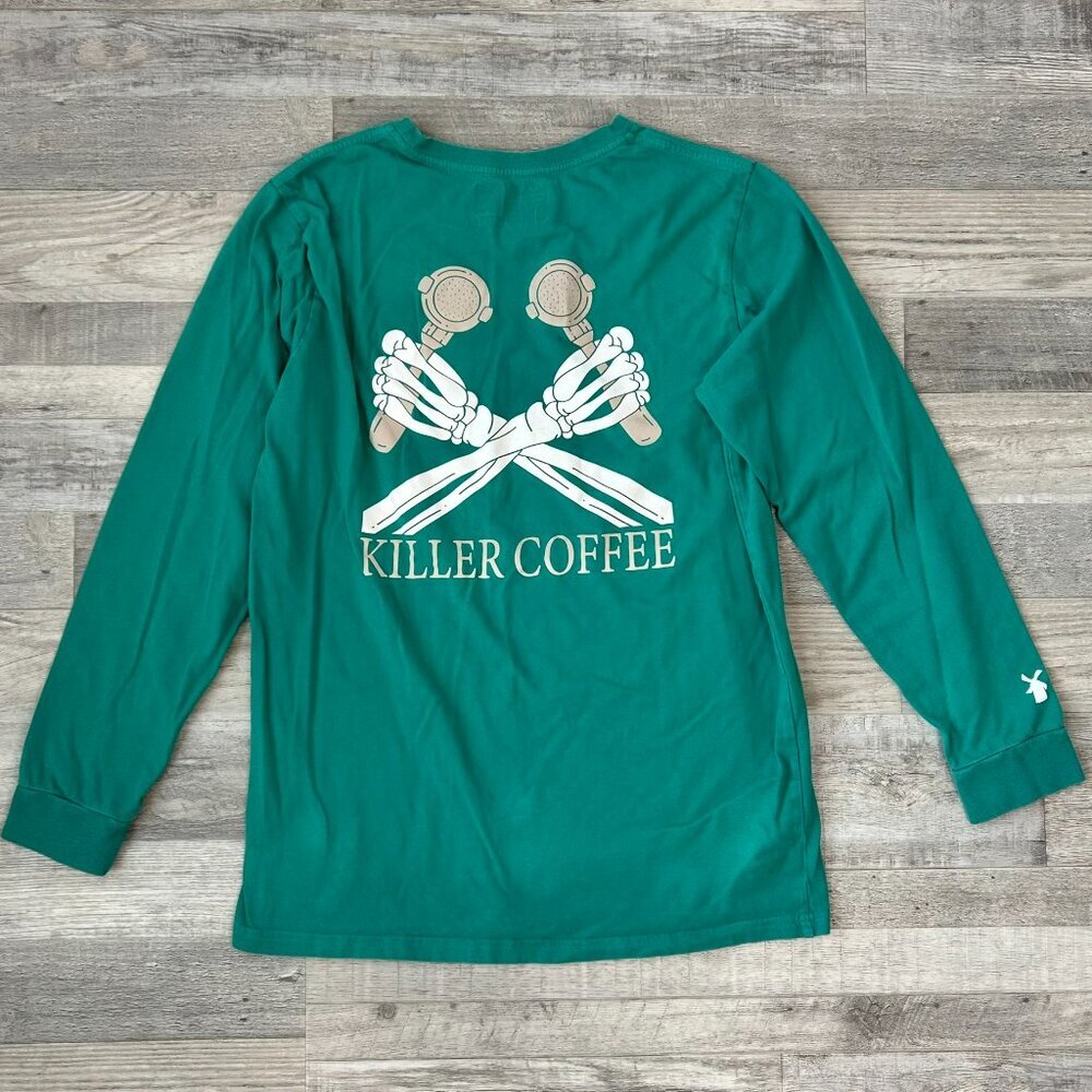 Dutch Bro's Killer Coffee Green Long Sleeve Tee Wolf Graphic H12